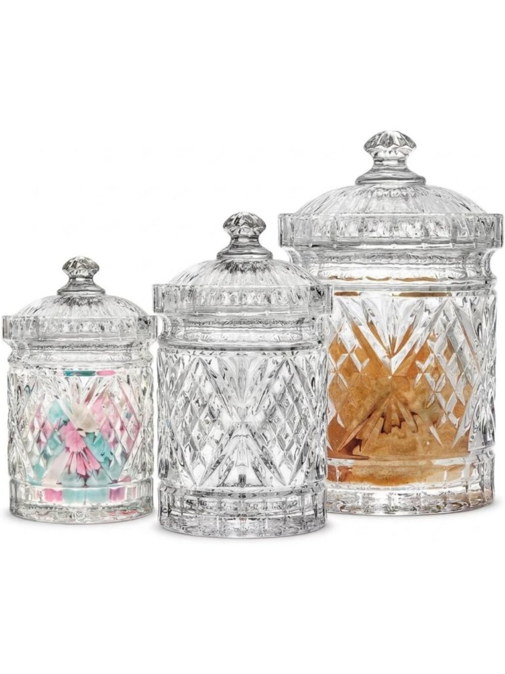 Elegant Glass Canister Set for Food Storage - 3 Dublin Crystal Candy Jars